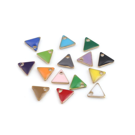 Image de Breloques Sequins Emaillés Double Face en Laiton Triangle Doré Rose Clair 8mm x 7mm, 10 Pcs