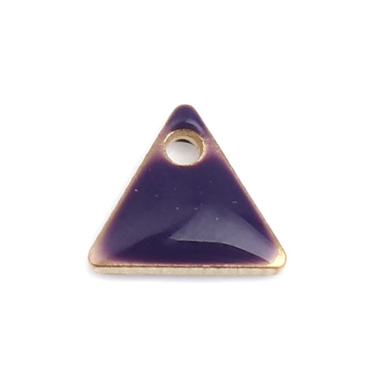 Image de Breloques Sequins Emaillés Double Face en Laiton Triangle Doré Prune 8mm x 7mm, 10 Pcs