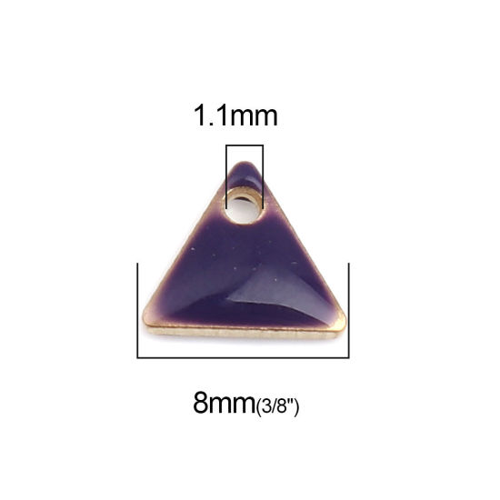 Image de Breloques Sequins Emaillés Double Face en Laiton Triangle Doré Prune 8mm x 7mm, 10 Pcs