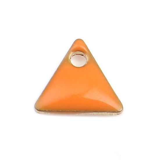 Image de Breloques Sequins Emaillés Double Face en Laiton Triangle Doré Orange 8mm x 7mm, 10 Pcs