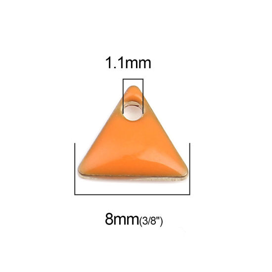 Image de Breloques Sequins Emaillés Double Face en Laiton Triangle Doré Orange 8mm x 7mm, 10 Pcs