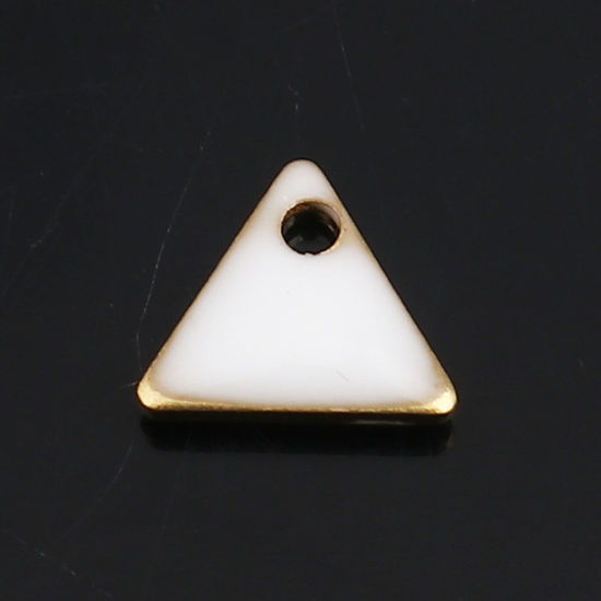 Image de Breloques Sequins Emaillés Double Face en Laiton Triangle Doré Blanc 8mm x 7mm, 10 Pcs