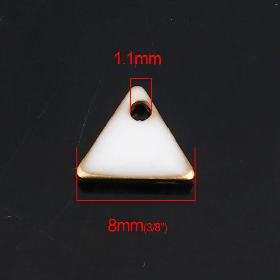 Image de Breloques Sequins Emaillés Double Face en Laiton Triangle Doré Blanc 8mm x 7mm, 10 Pcs