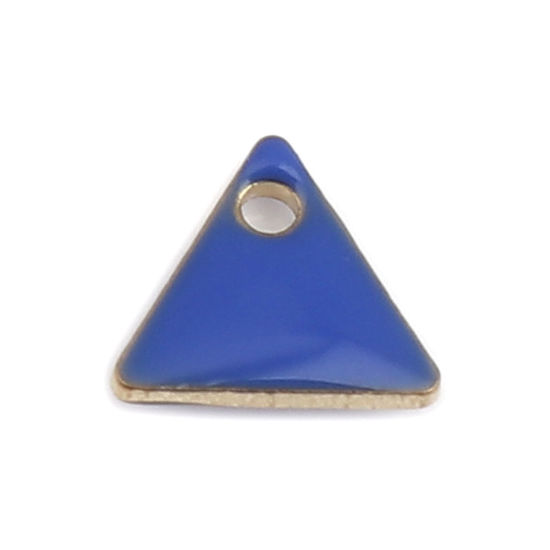 Image de Breloques Sequins Emaillés Double Face en Laiton Triangle Doré Saphir 8mm x 7mm, 10 Pcs