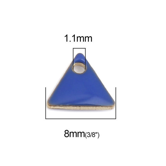 Image de Breloques Sequins Emaillés Double Face en Laiton Triangle Doré Saphir 8mm x 7mm, 10 Pcs