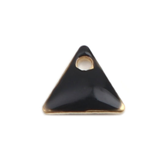 Image de Breloques Sequins Emaillés Double Face en Laiton Triangle Doré Noir 8mm x 7mm, 10 Pcs