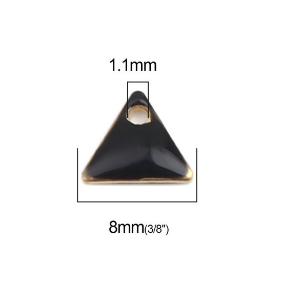 Image de Breloques Sequins Emaillés Double Face en Laiton Triangle Doré Noir 8mm x 7mm, 10 Pcs