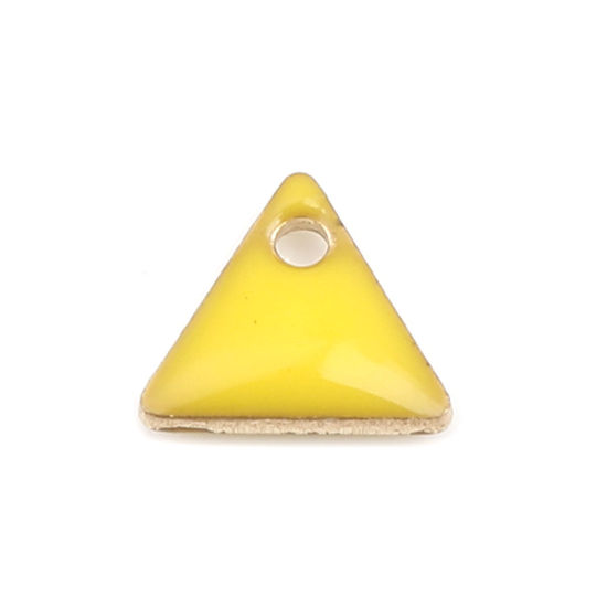 Image de Breloques Sequins Emaillés Double Face en Laiton Triangle Doré Citron 8mm x 7mm, 10 Pcs