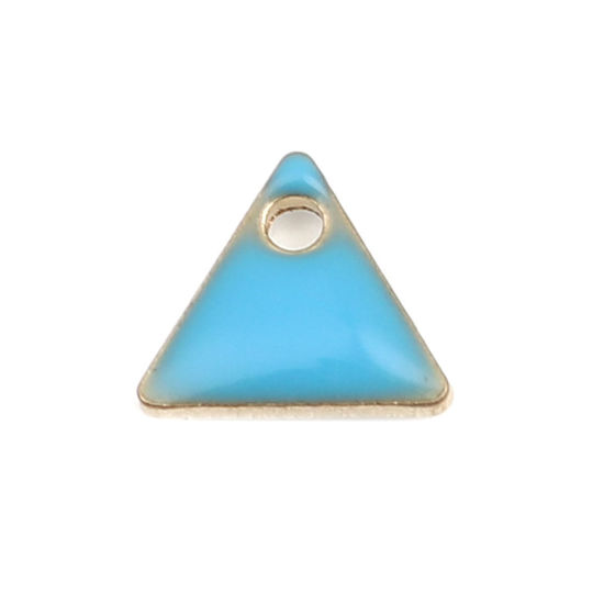 Image de Breloques Sequins Emaillés Double Face en Laiton Triangle Doré Bleu 8mm x 7mm, 10 Pcs