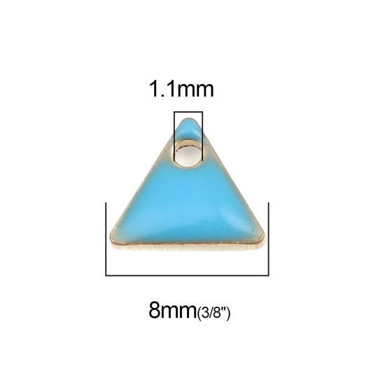 Image de Breloques Sequins Emaillés Double Face en Laiton Triangle Doré Bleu 8mm x 7mm, 10 Pcs