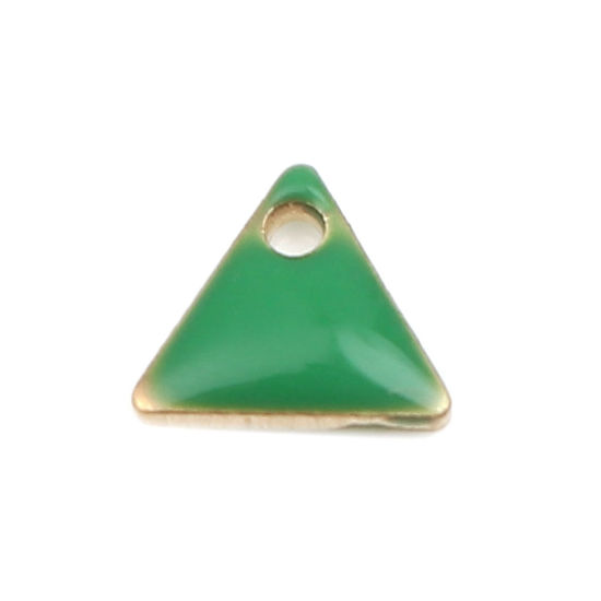 Image de Breloques Sequins Emaillés Double Face en Laiton Triangle Doré Vert 8mm x 7mm, 10 Pcs