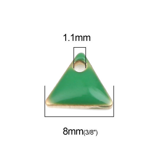 Image de Breloques Sequins Emaillés Double Face en Laiton Triangle Doré Vert 8mm x 7mm, 10 Pcs