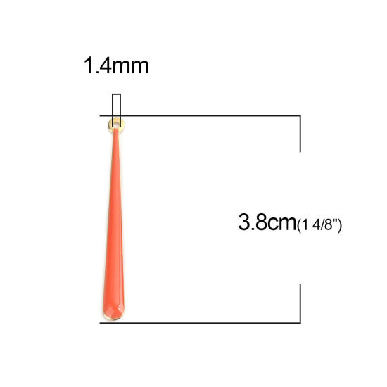 Bild von Messing Emaillierte Pailletten Anhänger Tropfen Vergoldet Orangerot 3.8cm x 0.4cm, 5 Stück                                                                                                                                                                    