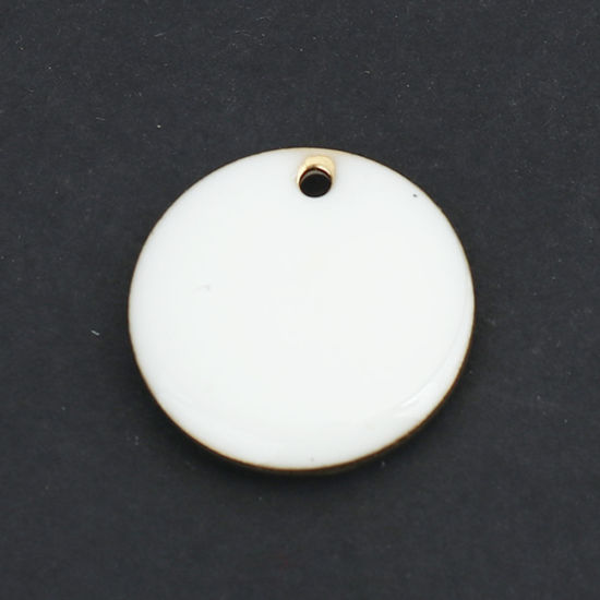 Bild von Messing Emaillierte Pailletten Charms Rund Vergoldet Weiß 16mm D., 10 Stück