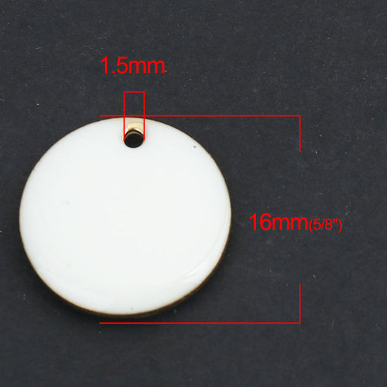 Bild von Messing Emaillierte Pailletten Charms Rund Vergoldet Weiß 16mm D., 10 Stück