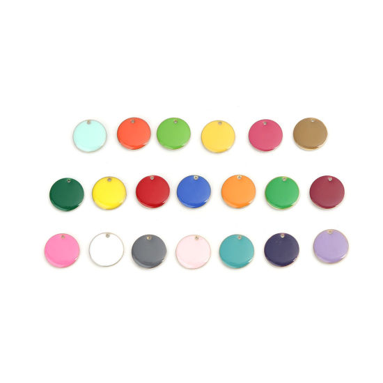 Image de Breloques Sequins Emaillés Double Face en Laiton Rond Doré Blanc 16mm Dia, 10 Pcs