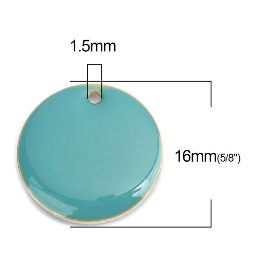 Bild von Messing Emaillierte Pailletten Charms Rund Vergoldet Azurblau 16mm D., 10 Stück