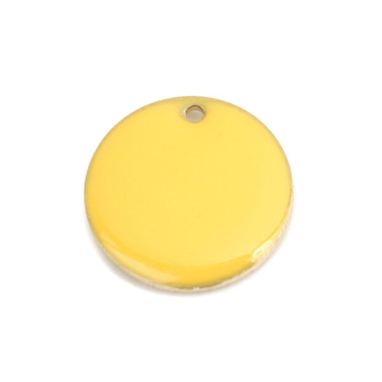 Image de Breloques Sequins Emaillés Double Face en Laiton Rond Doré Jaune Foncé 16mm Dia, 10 Pcs