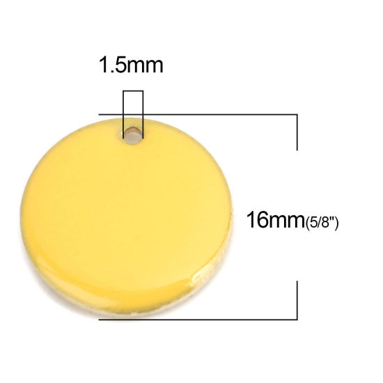 Image de Breloques Sequins Emaillés Double Face en Laiton Rond Doré Jaune Foncé 16mm Dia, 10 Pcs