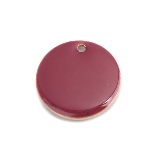 Image de Breloques Sequins Emaillés Double Face en Laiton Rond Doré Fuchsia 16mm Dia, 10 Pcs