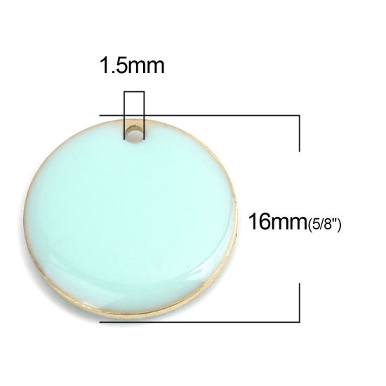 Image de Breloques Sequins Emaillés Double Face en Laiton Rond Doré Bleu Clair 16mm Dia, 10 Pcs