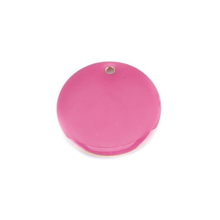 Image de Breloques Sequins Emaillés Double Face en Laiton Rond Doré Fuchsia 20mm Dia, 5 Pcs