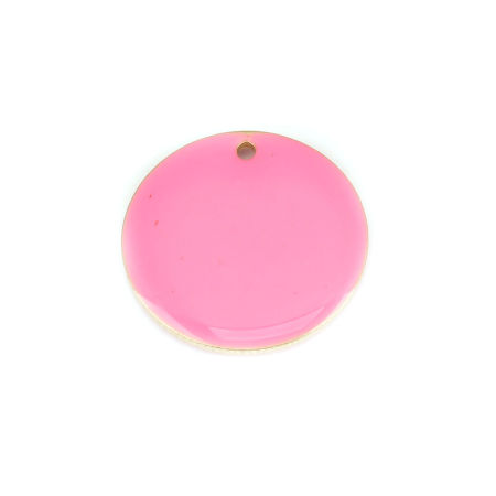 Image de Breloques Sequins Emaillés Double Face en Laiton Rond Doré Rose Fluorescent 20mm Dia, 5 Pcs