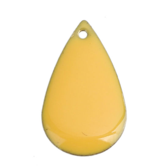 Image de Breloques Sequins Emaillés Double Face en Laiton Goutte d'Eau Doré Jaune Foncé 21mm x 13mm, 10 Pcs