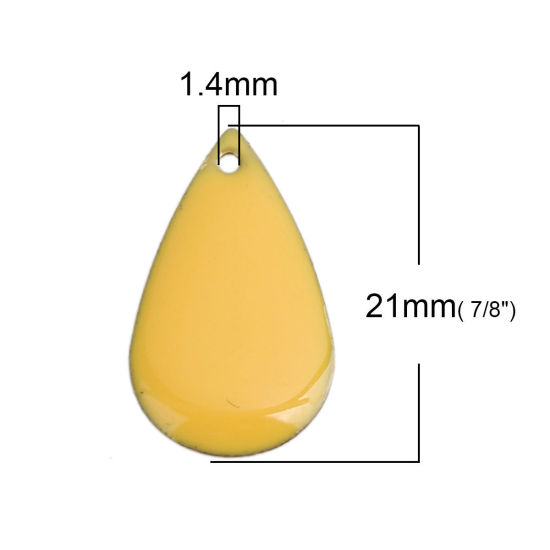 Image de Breloques Sequins Emaillés Double Face en Laiton Goutte d'Eau Doré Jaune Foncé 21mm x 13mm, 10 Pcs