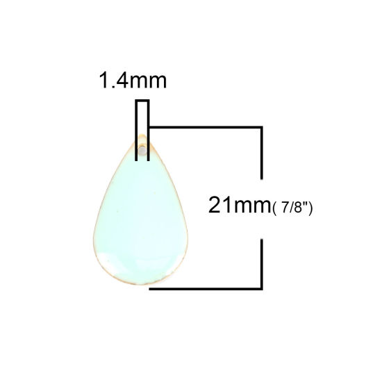 Изображение Латунь Эмалированные Блестки Подвески Позолоченный Светло-синий водяная капля 21мм x 13мм, 10 ШТ