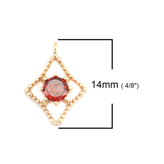 Picture of Brass Galaxy Charms Gold Plated Star Hollow Red Rhinestone 14mm x 10mm, 2 PCs