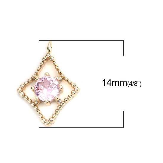 Picture of Brass Galaxy Charms Gold Plated Star Hollow Pink Rhinestone 14mm x 10mm, 2 PCs