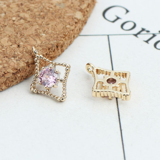 Picture of Brass Galaxy Charms Gold Plated Star Hollow Pink Rhinestone 14mm x 10mm, 2 PCs