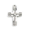 Picture of Zinc Based Alloy Religious Charms Cross Antique Silver Color Stripe 22mm x 14mm, 10 PCs