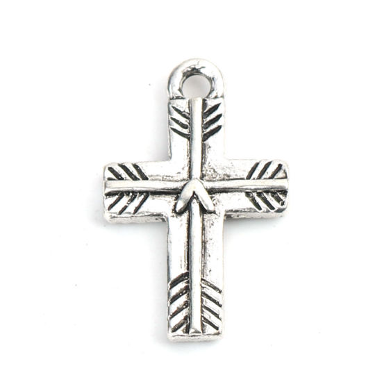 Immagine di Lega di Zinco Religione Charms Croce Argento Antico Striscia 22mm x 14mm , 10 Pz