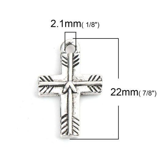 Immagine di Lega di Zinco Religione Charms Croce Argento Antico Striscia 22mm x 14mm , 10 Pz