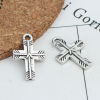Picture of Zinc Based Alloy Religious Charms Cross Antique Silver Color Stripe 22mm x 14mm, 10 PCs