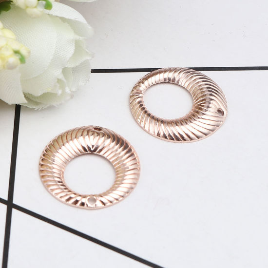 Bild von Messing Verbinder Rund Rosegold Streifen Hohl 19mm D., 5 Stück