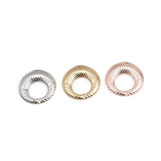 Bild von Messing Verbinder Rund Rosegold Streifen Hohl 19mm D., 5 Stück