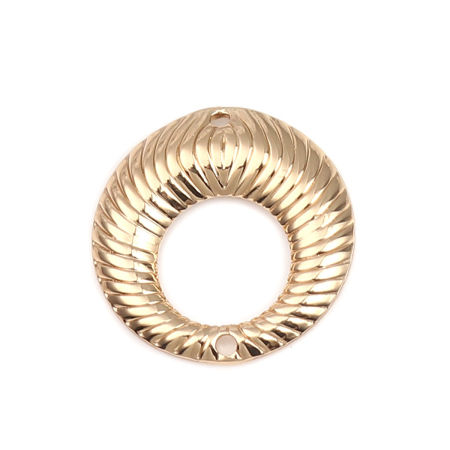 Picture of Brass Connectors Round Gold Plated Stripe Hollow 19mm Dia., 5 PCs