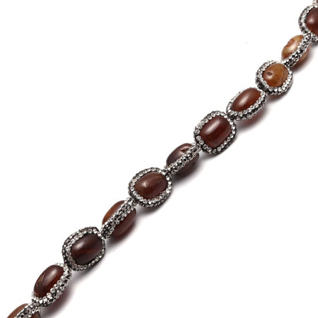 Агат ( Природный ) Бижутерия усыпанная мелким фианит Агатовые Бусины Бусины Овальные Кофейный Ручные работы Чёрный & Прозрачный Страз 18x15mm - 17x15mm, Примерно 1мм диаметр, 1 длина ШТ