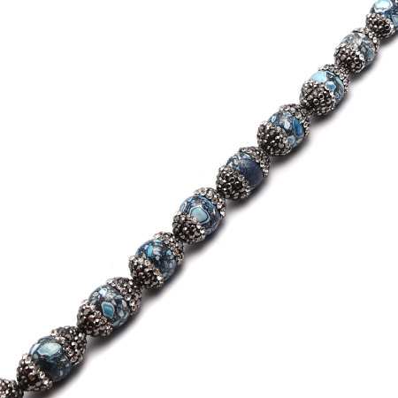 Stone ( Natural ) Gemstone Micro Pave Beads Blue Black & Clear Rhinestone Oval Handmade About 20mm x 12mm - 19mm x 12mm, Hole: Approx 1mm, 1 Piece