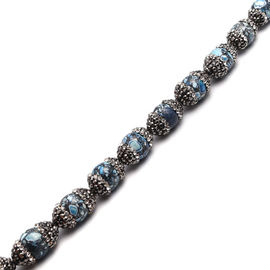 Picture of Stone ( Natural ) Gemstone Micro Pave Beads Blue Black & Clear Rhinestone Oval Handmade About 20mm x 12mm - 19mm x 12mm, Hole: Approx 1mm, 1 Piece