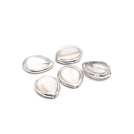 Image de Perles en Coquille ( Naturel ) Goutte d'Eau Blanc Fait à la Main Env. 21mm x 18mm - 20mm x 16mm, Trou: env. 1mm, 1 Pièce