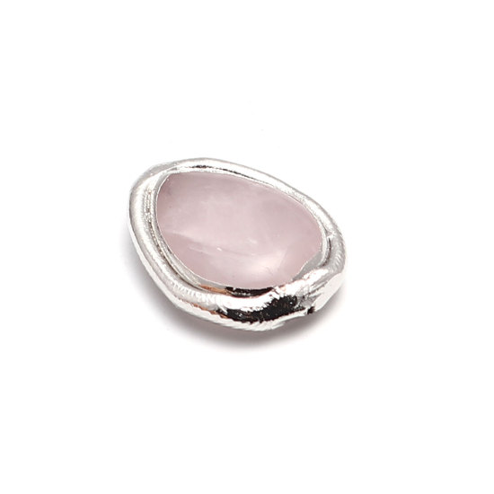 Picture of Crystal ( Natural ) Gemstone Beads Drop Silver Tone Pink Handmade About 21mm x 18mm - 20mm x 16mm, Hole: Approx 1mm, 1 Piece