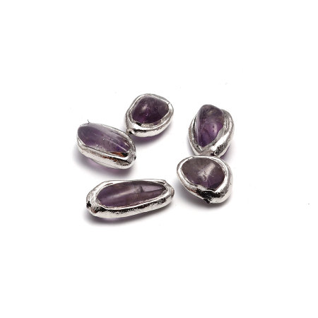 Crystal ( Natural ) Gemstone Beads Irregular Silver Tone Purple Handmade About 25mm x 16mm - 16mm x 14mm, Hole: Approx 1mm, 1 Piece