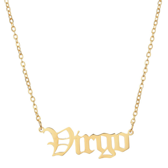 Picture of Stainless Steel Necklace Gold Plated Virgo Sign Of Zodiac Constellations Hollow 45cm(17 6/8") long, 1 Piece