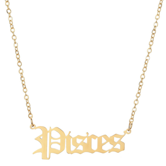 Picture of Stainless Steel Necklace Gold Plated Pisces Sign Of Zodiac Constellations Hollow 45cm(17 6/8") long, 1 Piece