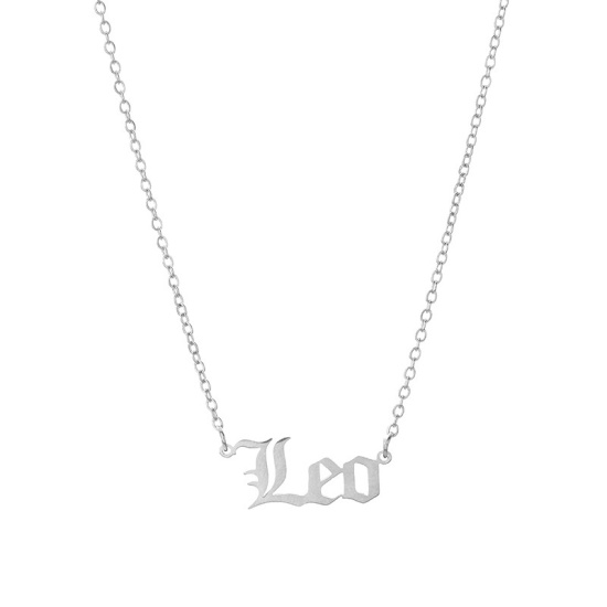 Picture of Stainless Steel Necklace Silver Tone Leo Sign Of Zodiac Constellations Hollow 45cm(17 6/8") long, 1 Piece