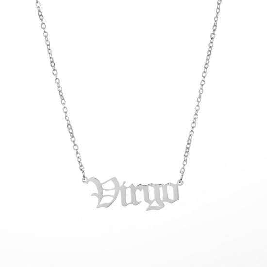Picture of Stainless Steel Necklace Silver Tone Virgo Sign Of Zodiac Constellations Hollow 45cm(17 6/8") long, 1 Piece